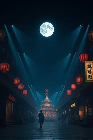 深夜书房里亮着台灯的书架，旁边放着一叠写满批注的手稿